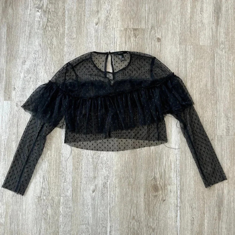 Womens Forever 21 Black Mesh Sheer Top - L
